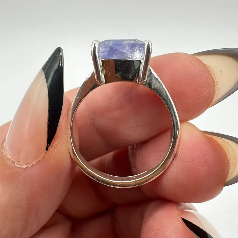NWOT‎ 9x13mm Emerald cut Tanzanite solitaire ring in sterling silver stamped!
